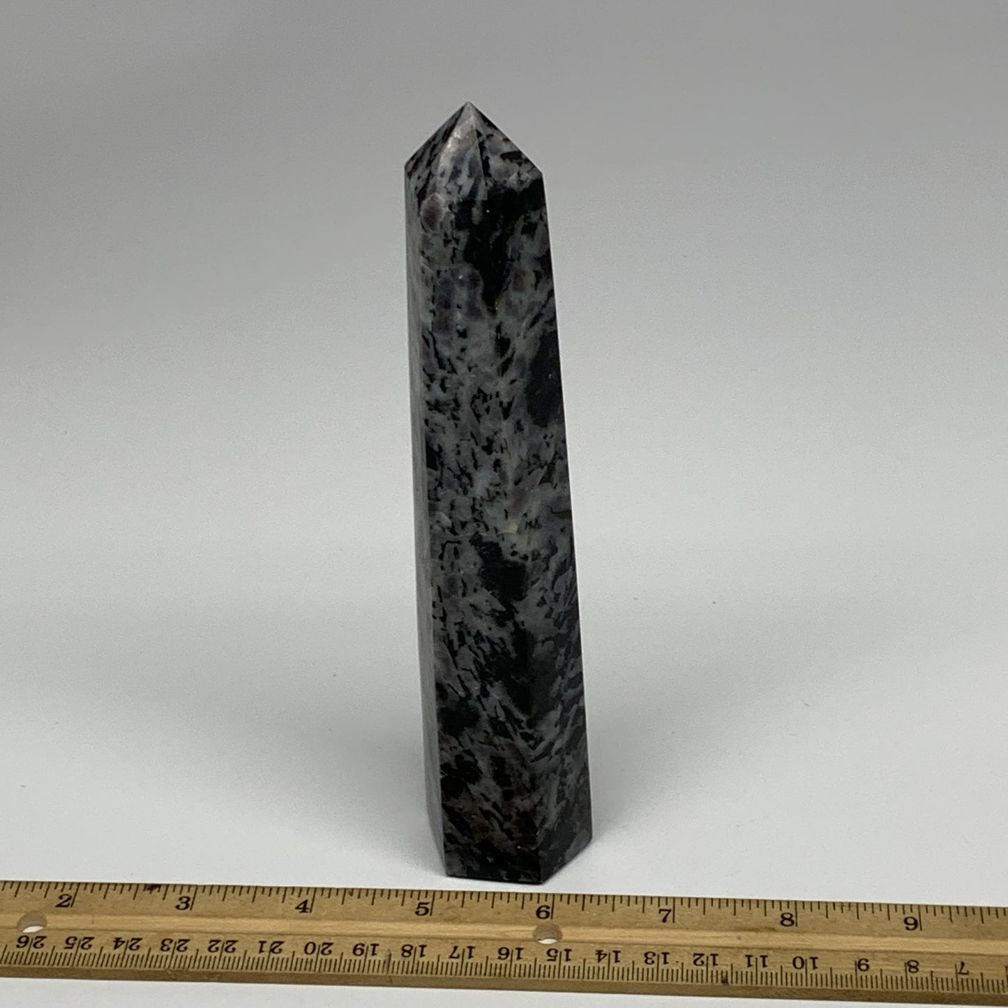 347.3g, 6.9" x 1.5" x 1.3" Indigo Gabro Merlinite Point Tower @Madagascar,B18360