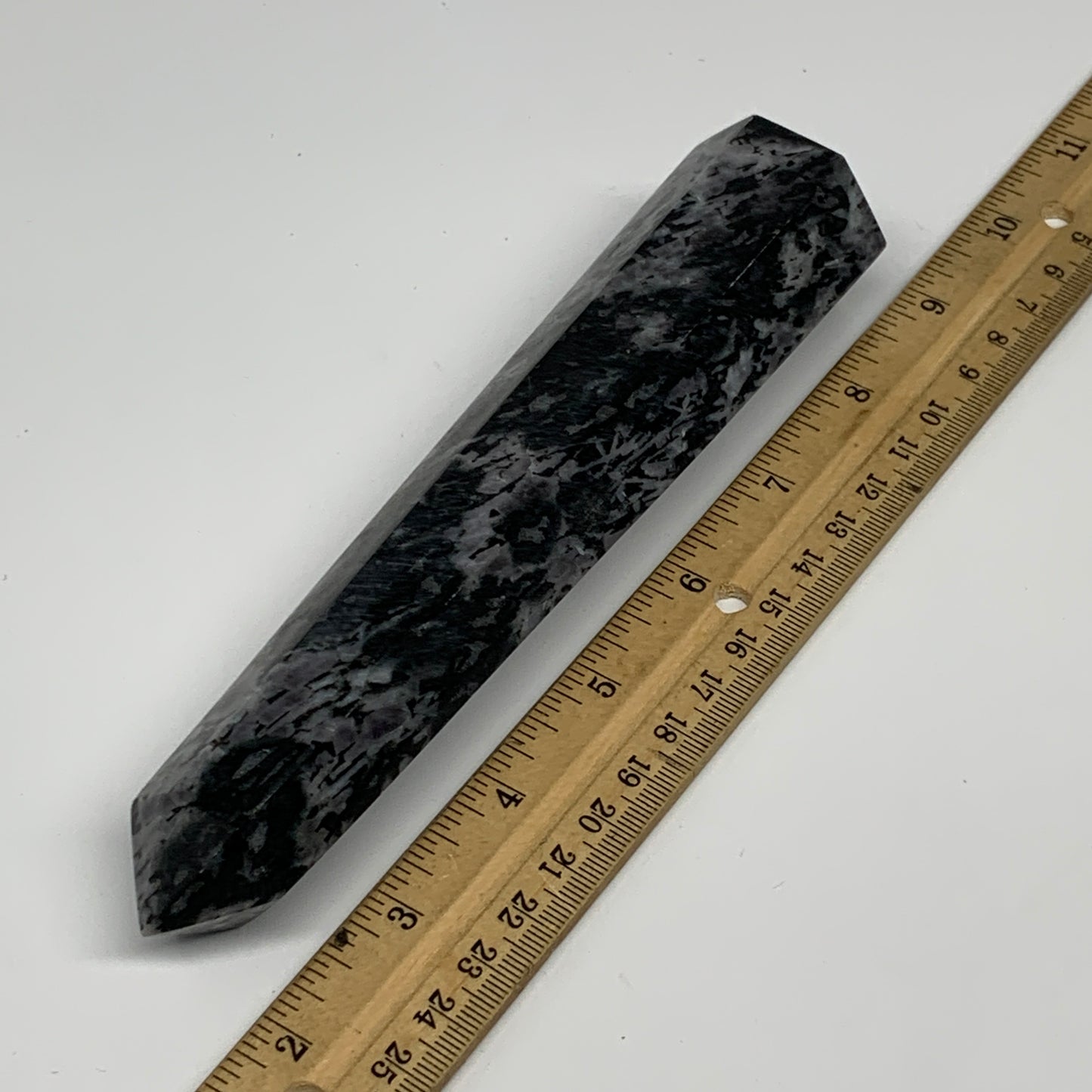347.3g, 6.9" x 1.5" x 1.3" Indigo Gabro Merlinite Point Tower @Madagascar,B18360