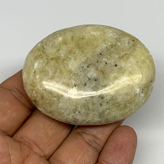 93.2g, 2.4"x1.9"x0.8", Natural Yellow Calcite Palm-Stone Crystal Polished Reiki,