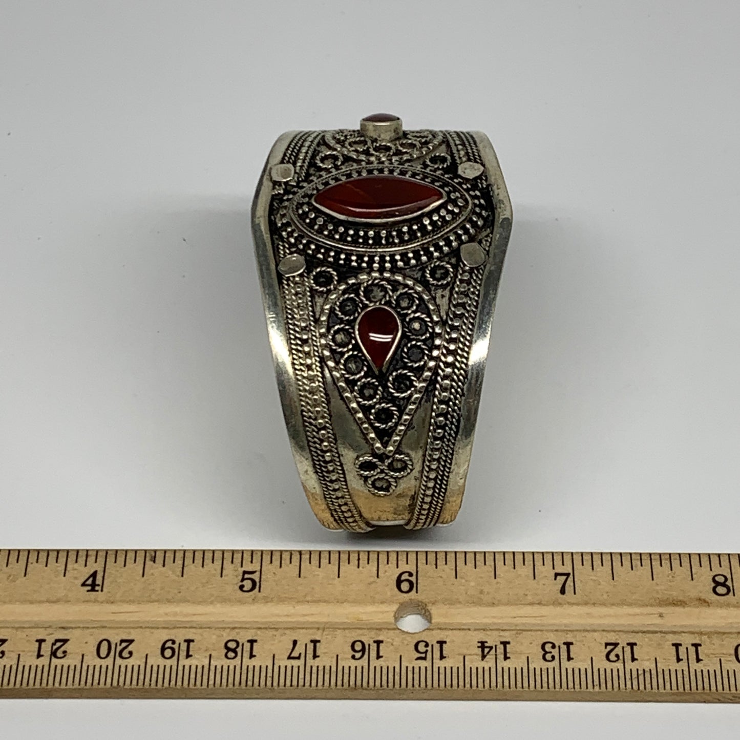 33.9g, 1.6" Red Carnelian Turkmen Cuff Bracelet Tribal Small Marquise, B13457