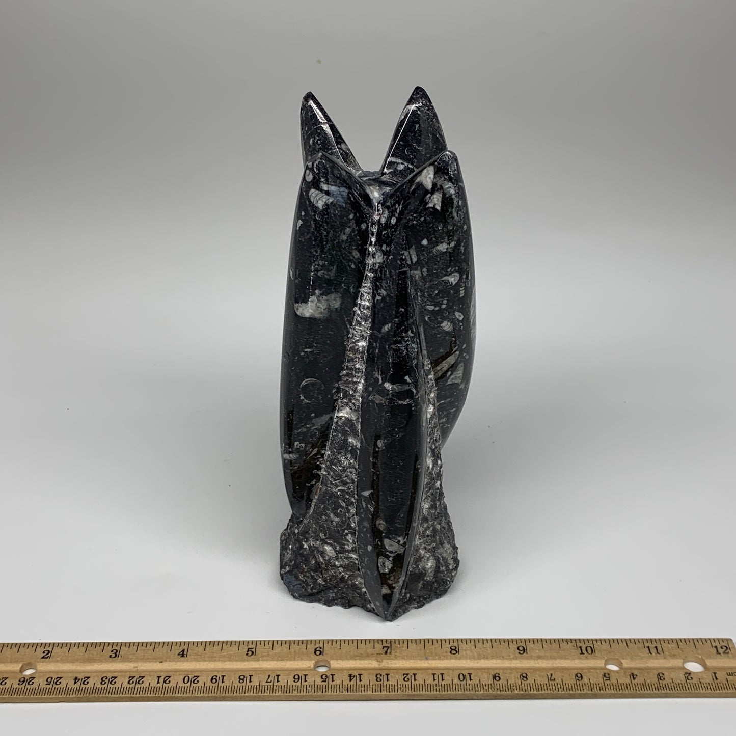 1542g, 7.75"x3.1"x3" Black Fossils Orthoceras Sculpture Tower @Morocco,B8589