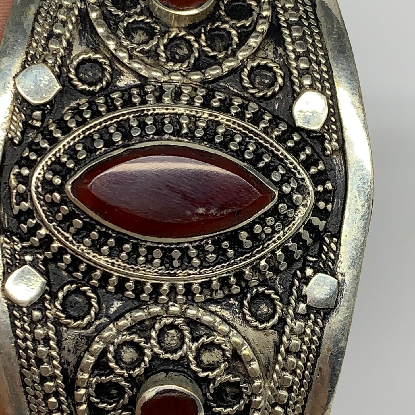 33.4g, 1.6" Red Carnelian Turkmen Cuff Bracelet Tribal Small Marquise, B13460