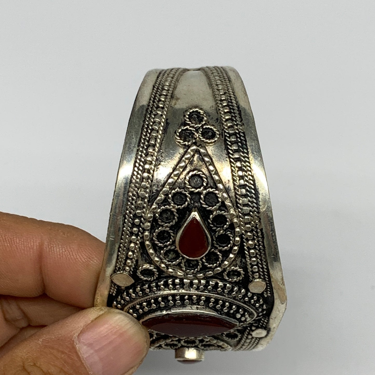 33.4g, 1.6" Red Carnelian Turkmen Cuff Bracelet Tribal Small Marquise, B13460