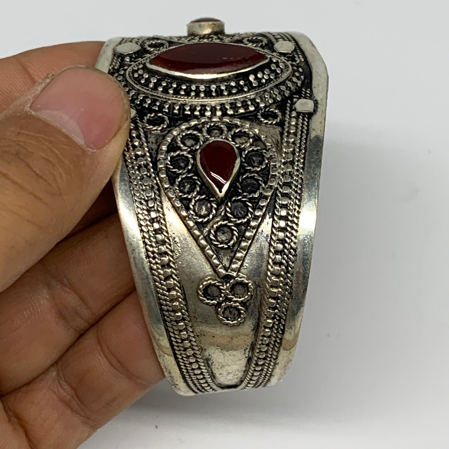 33.4g, 1.6" Red Carnelian Turkmen Cuff Bracelet Tribal Small Marquise, B13460