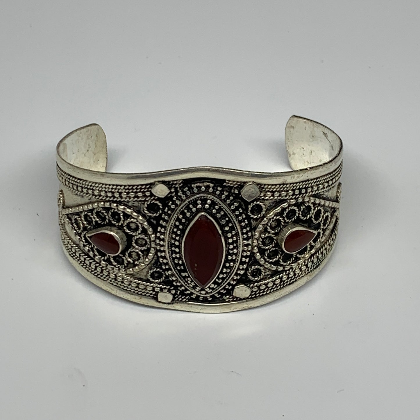 33.4g, 1.6" Red Carnelian Turkmen Cuff Bracelet Tribal Small Marquise, B13460