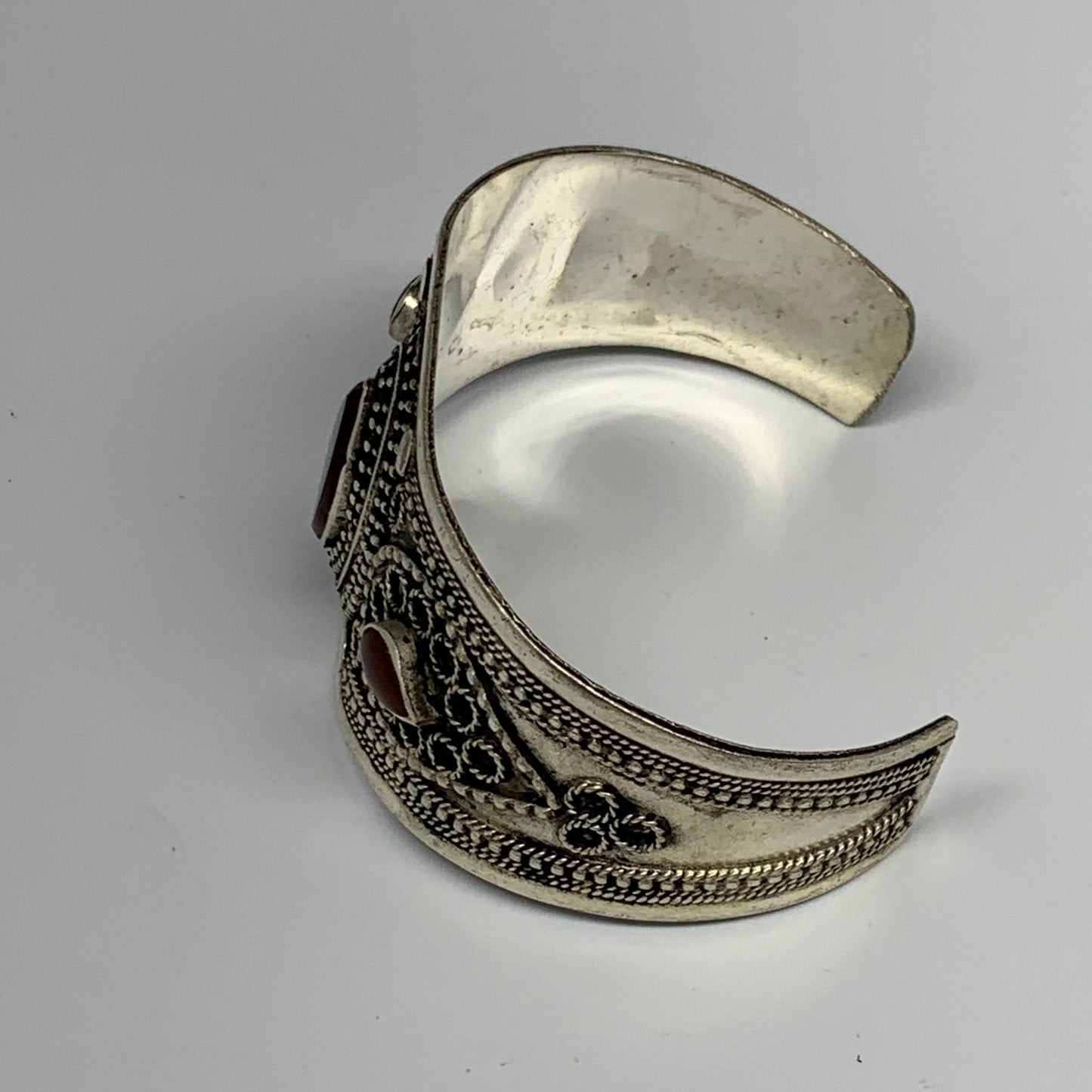 33.4g, 1.6" Red Carnelian Turkmen Cuff Bracelet Tribal Small Marquise, B13460