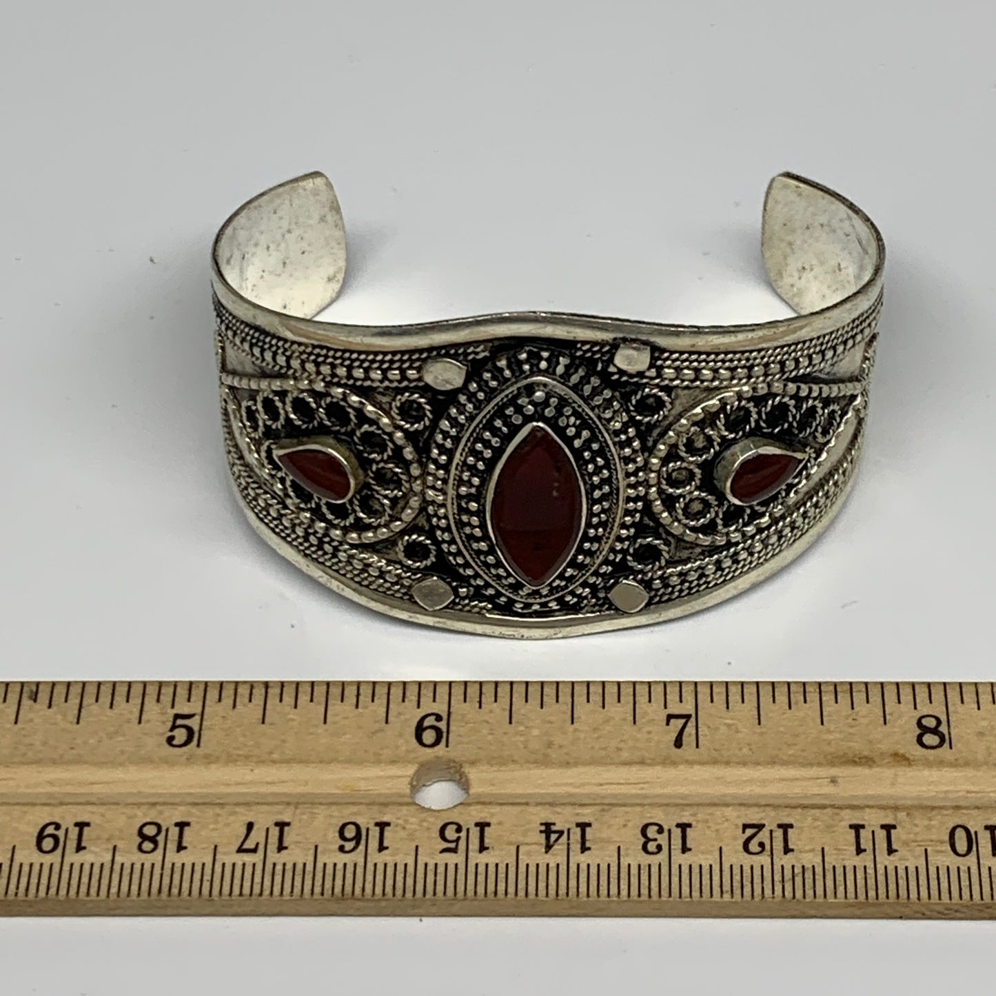 33.4g, 1.6" Red Carnelian Turkmen Cuff Bracelet Tribal Small Marquise, B13460