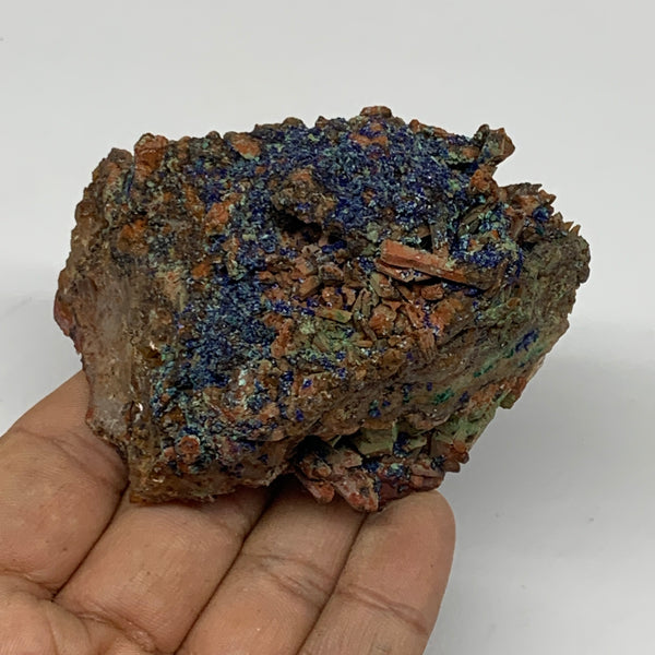 162g, 3"x2.2"x1.9", Azurite Malachite Red Quartz Mineral Specimen @Morocco, B111