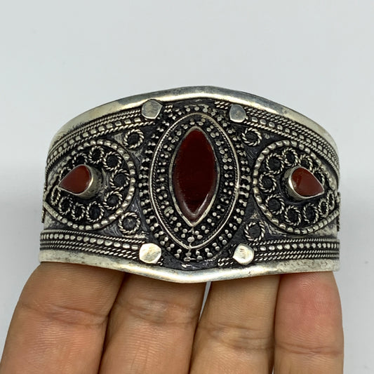 33.9g, 1.6" Red Carnelian Turkmen Cuff Bracelet Tribal Small Marquise, B13462