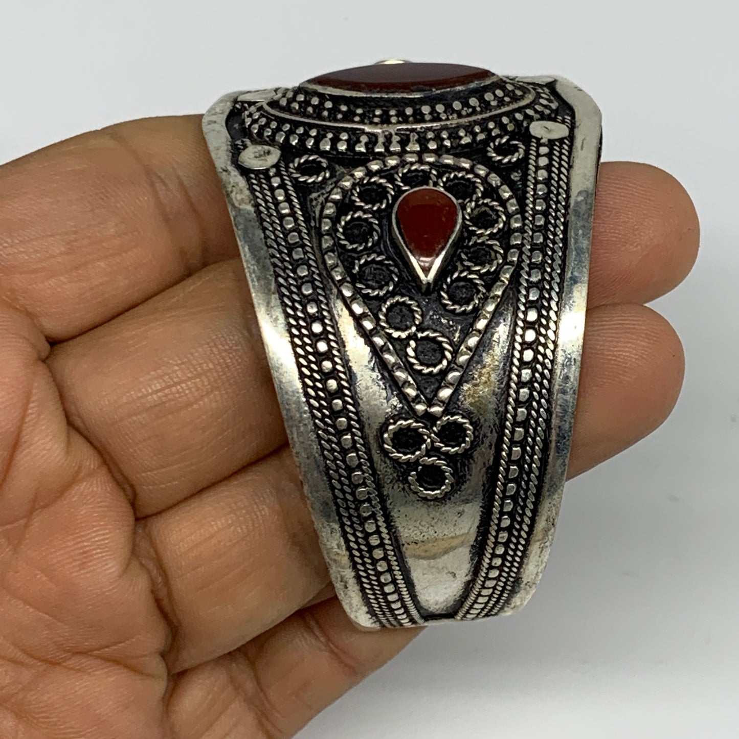 33.9g, 1.6" Red Carnelian Turkmen Cuff Bracelet Tribal Small Marquise, B13462