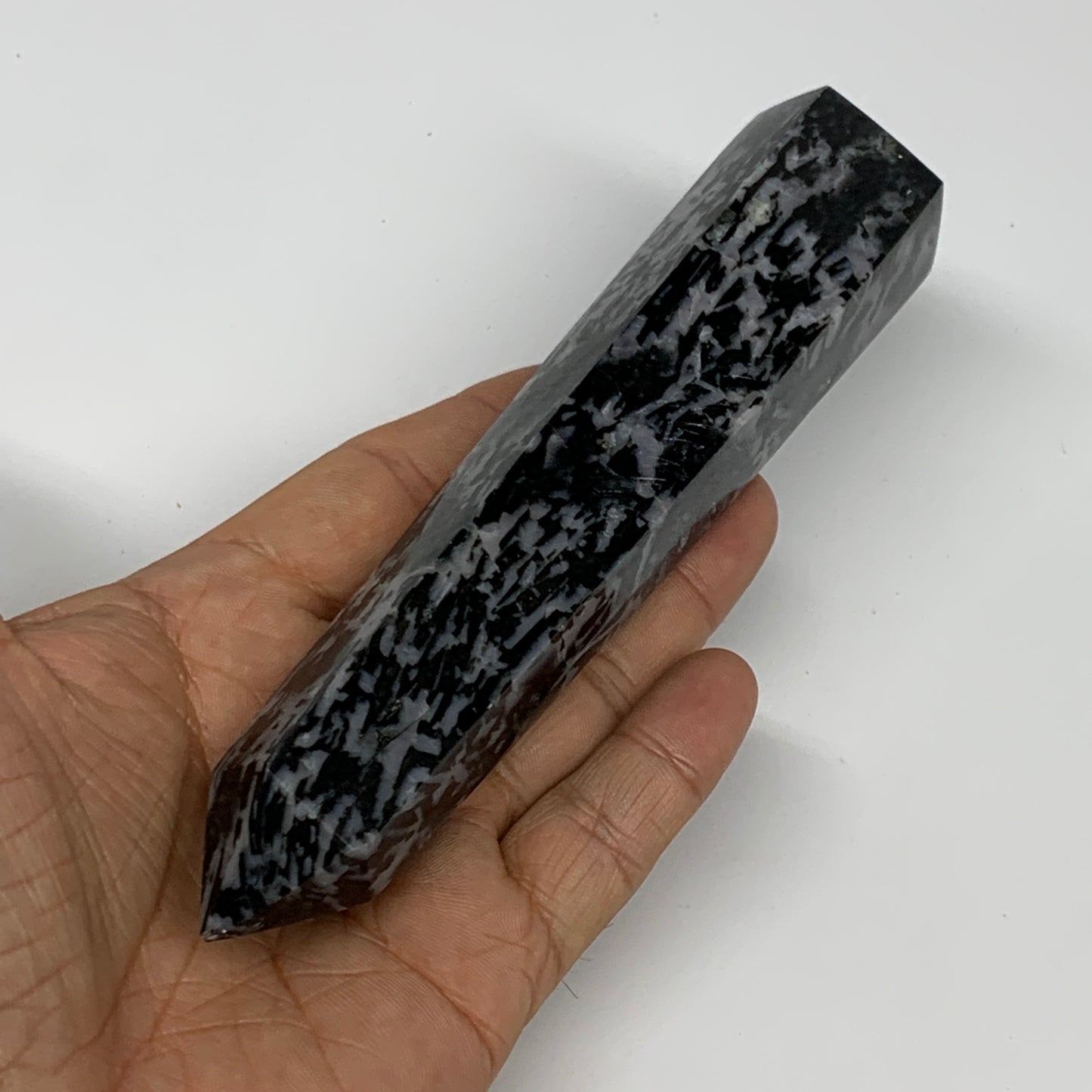 262.3g, 6" x 1.4" x 1.2" Indigo Gabro Merlinite Point Tower @Madagascar,B18365