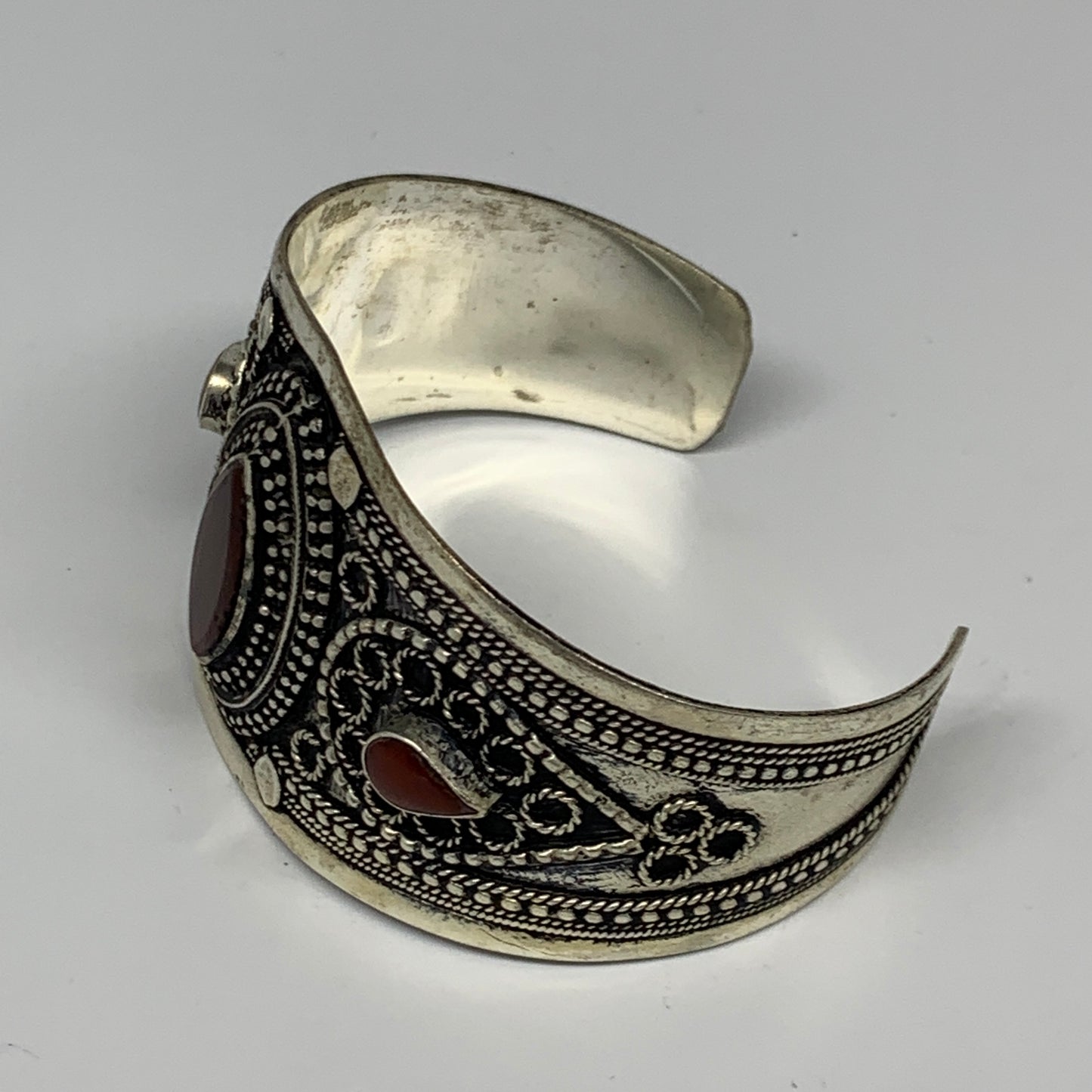 33.9g, 1.6" Red Carnelian Turkmen Cuff Bracelet Tribal Small Marquise, B13462