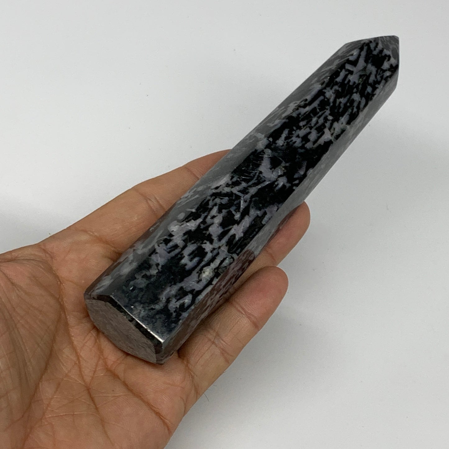 262.3g, 6" x 1.4" x 1.2" Indigo Gabro Merlinite Point Tower @Madagascar,B18365