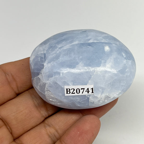 91.2g, 2.1"x1.7"x1.1" Blue Calcite Small Palm-Stone Tumbled @Madagascar, B20741