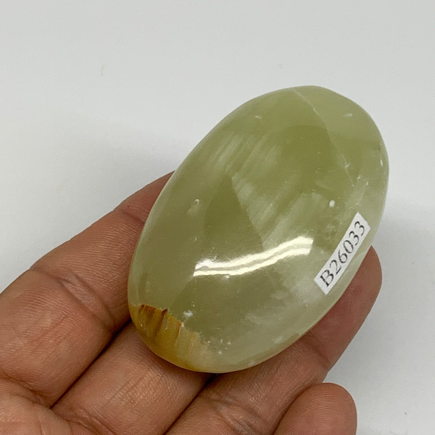 87.6g, 2.3"x1.5"x1" Natural Green Onyx Palm-Stone Reiki @Afghanistan, B26033