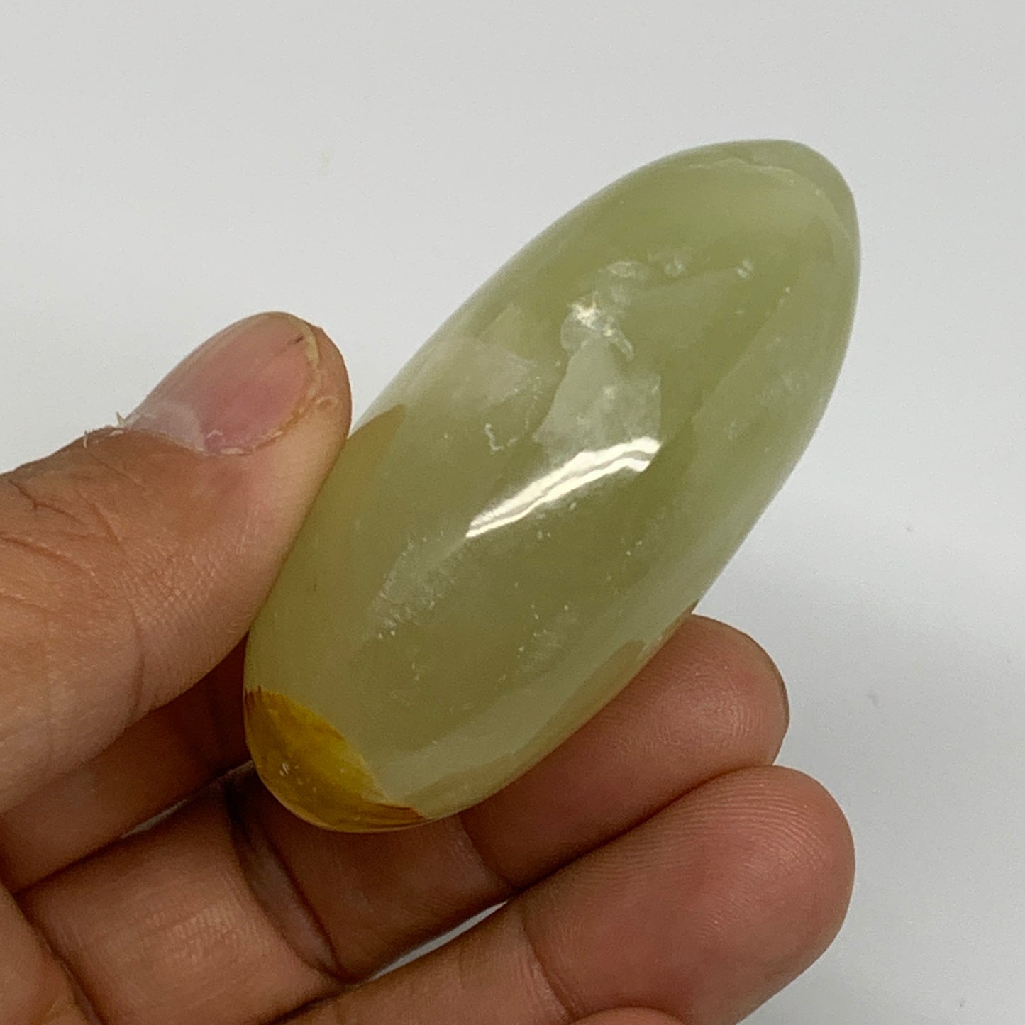 87.6g, 2.3"x1.5"x1" Natural Green Onyx Palm-Stone Reiki @Afghanistan, B26033