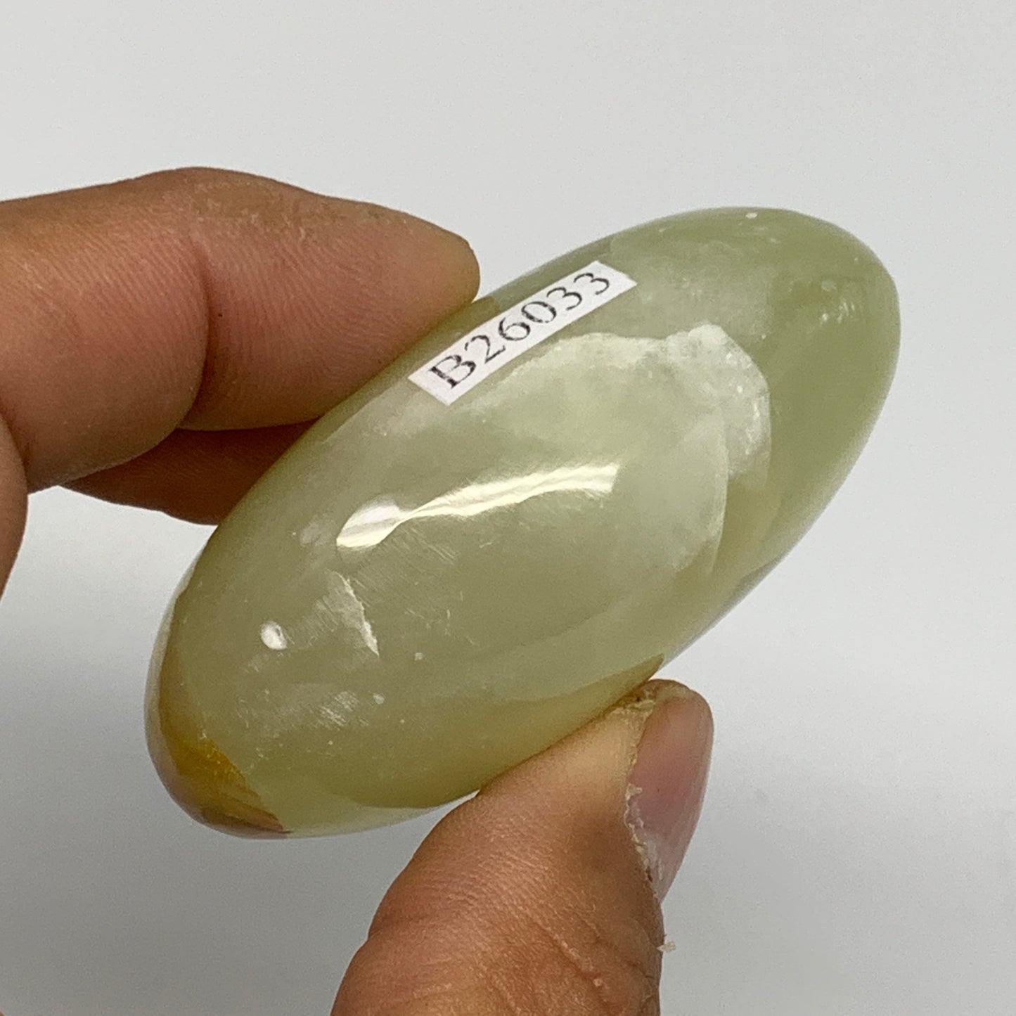 87.6g, 2.3"x1.5"x1" Natural Green Onyx Palm-Stone Reiki @Afghanistan, B26033