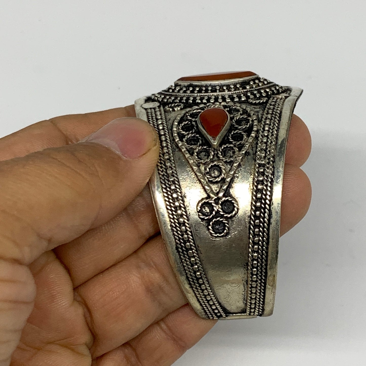 31.6g, 1.6" Red Carnelian Turkmen Cuff Bracelet Tribal Small Marquise, B13466