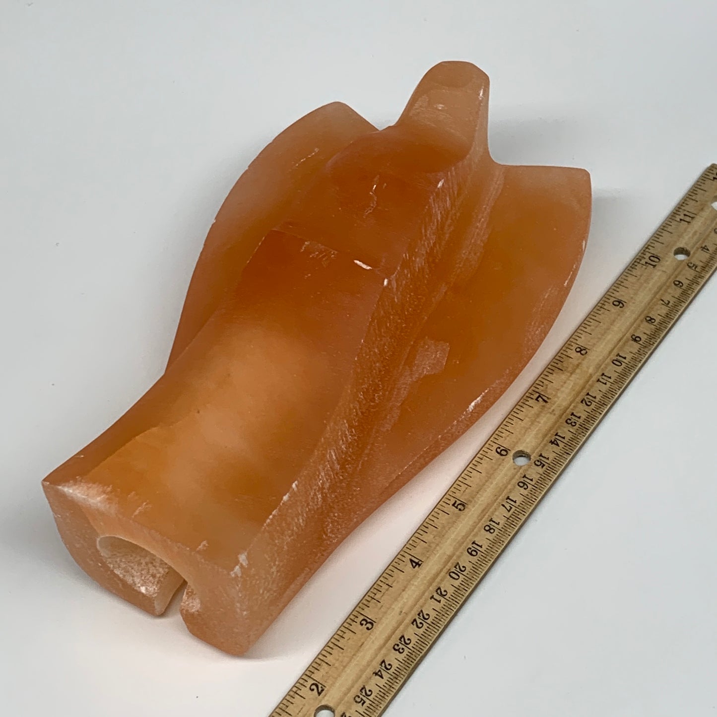 1858g, 8.25"x4.9"x2.8" Orange Selenite (Satin Spar) Angel Lamps @Morocco,B9448