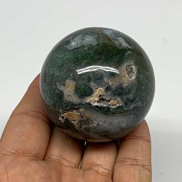 189.3g,2"(52mm), Natural Moss Agate Sphere Ball Gemstone @India,B22437
