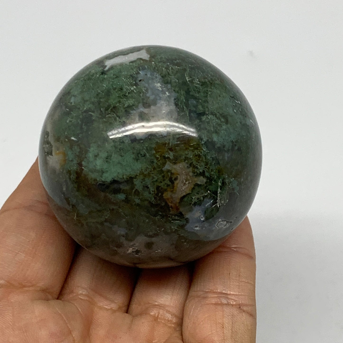 189.3g,2"(52mm), Natural Moss Agate Sphere Ball Gemstone @India,B22437