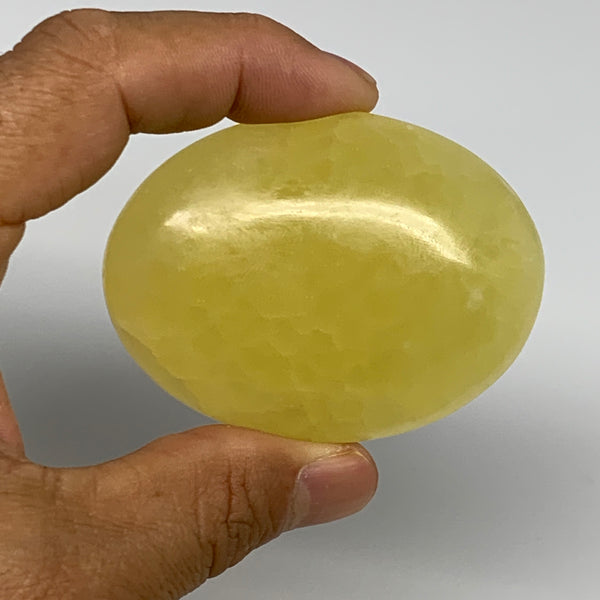 101.7g, 2.5"x1.9"x0.9", Lemon Calcite Palm-Stone Crystal Polished @Pakistan,B254
