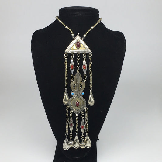 92.9g, 20" Turkmen Necklace Pendant Long Necktie Old Vintage Gold-Gilded,TN376