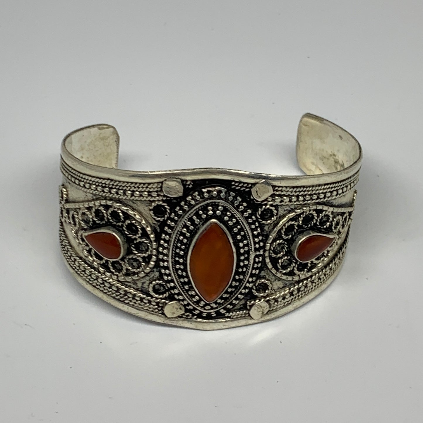 31.6g, 1.6" Red Carnelian Turkmen Cuff Bracelet Tribal Small Marquise, B13466