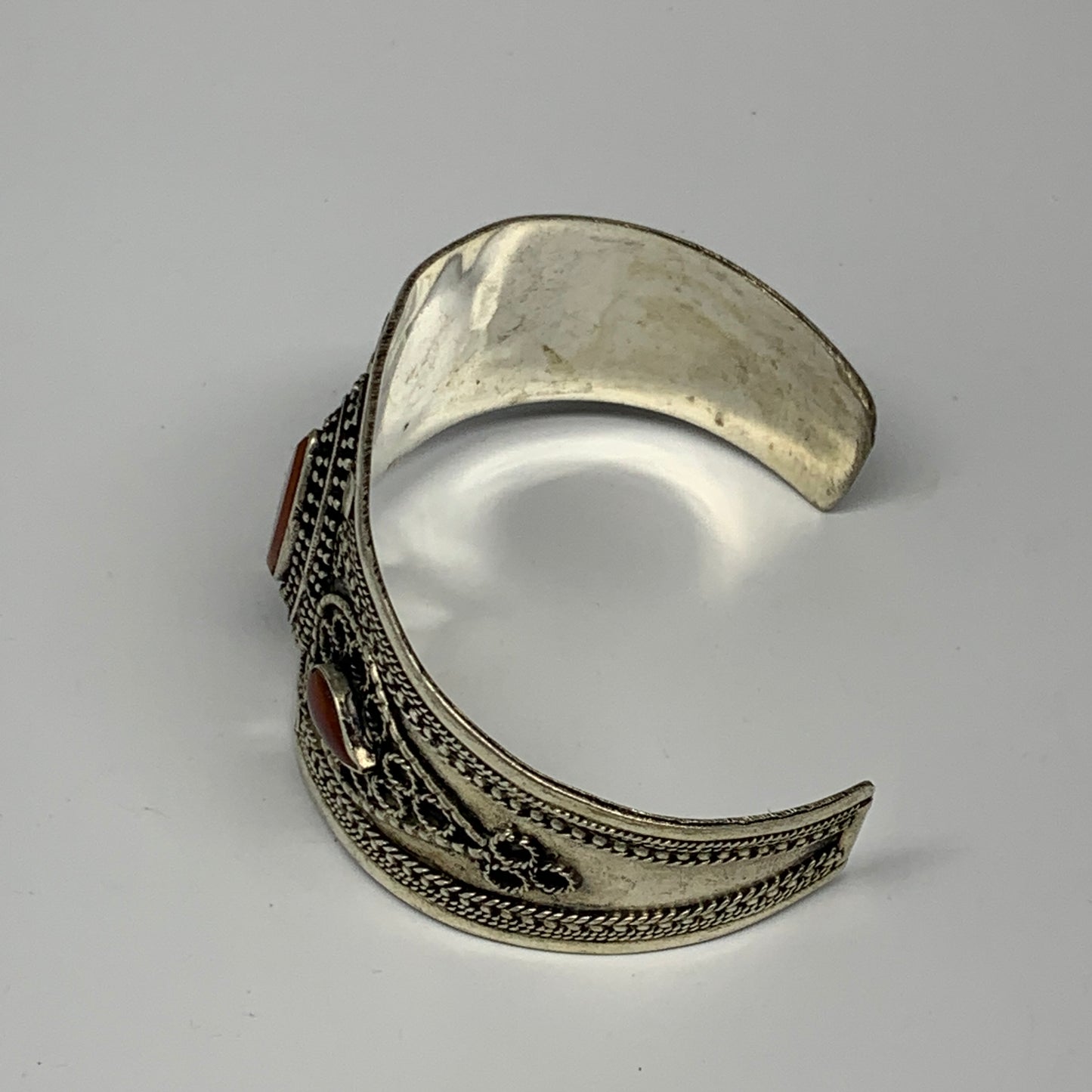 31.6g, 1.6" Red Carnelian Turkmen Cuff Bracelet Tribal Small Marquise, B13466