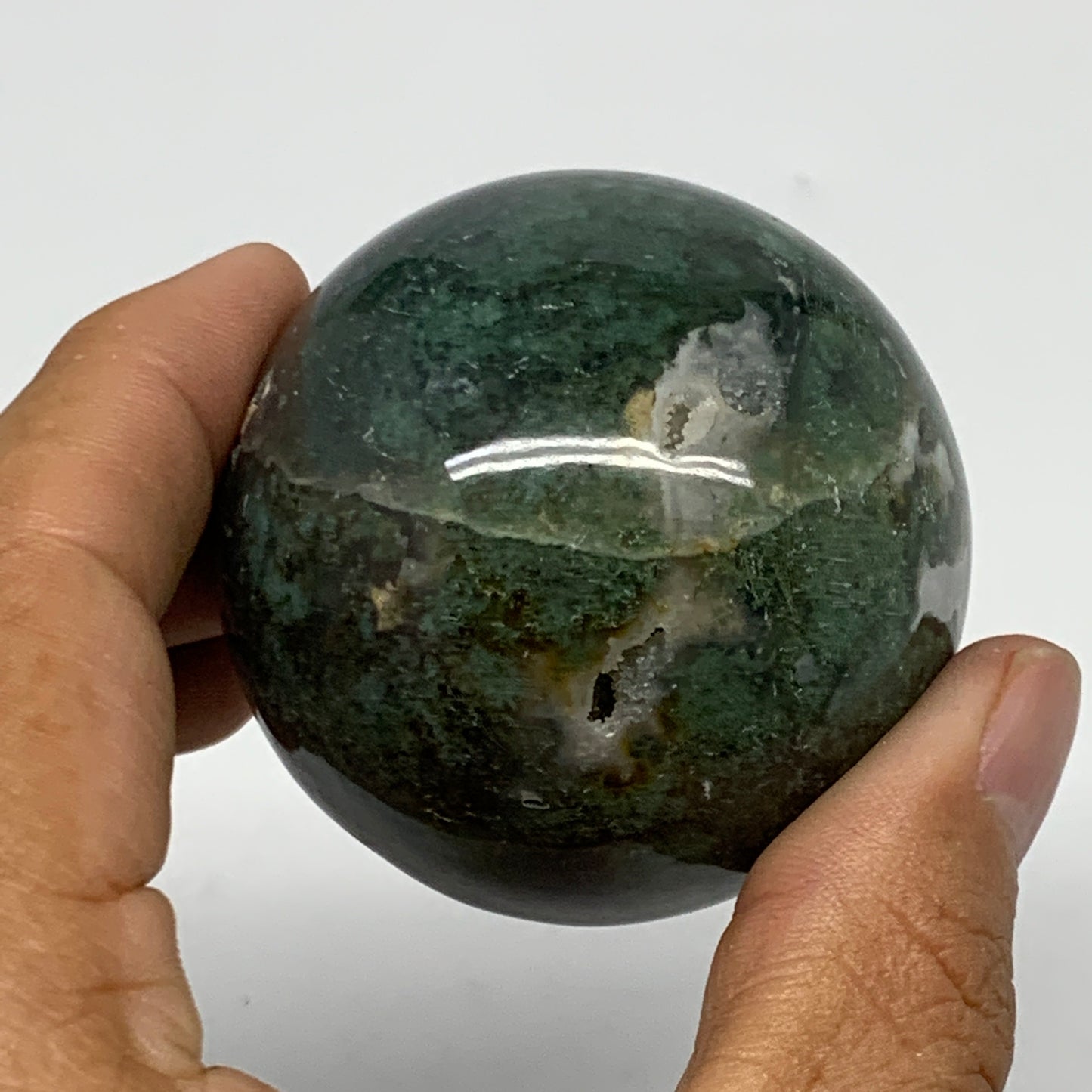 189.3g,2"(52mm), Natural Moss Agate Sphere Ball Gemstone @India,B22437