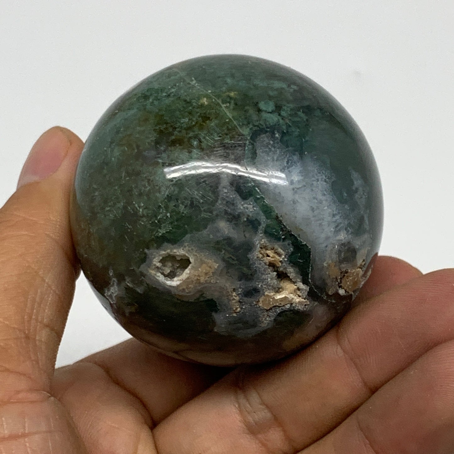 189.3g,2"(52mm), Natural Moss Agate Sphere Ball Gemstone @India,B22437