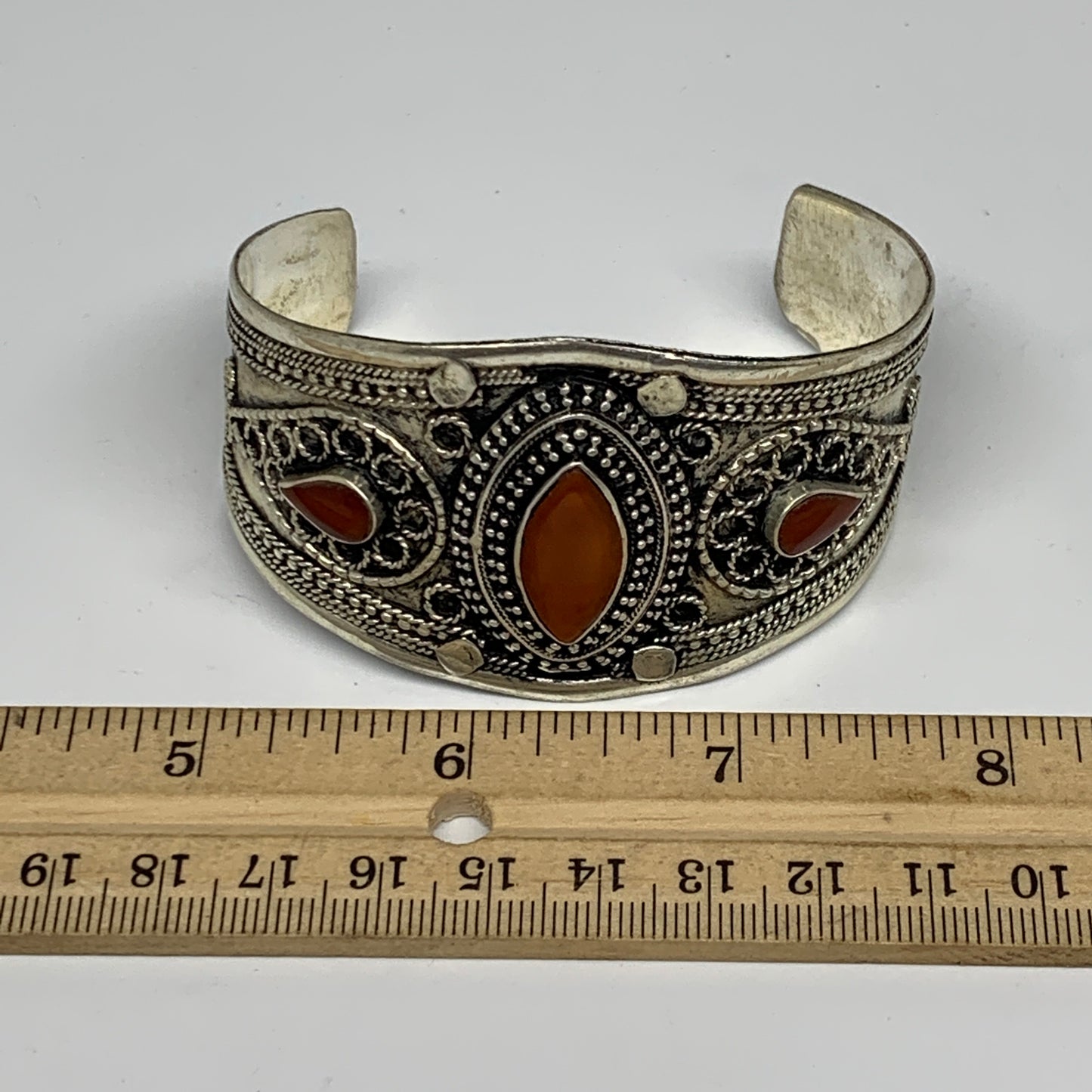31.6g, 1.6" Red Carnelian Turkmen Cuff Bracelet Tribal Small Marquise, B13466
