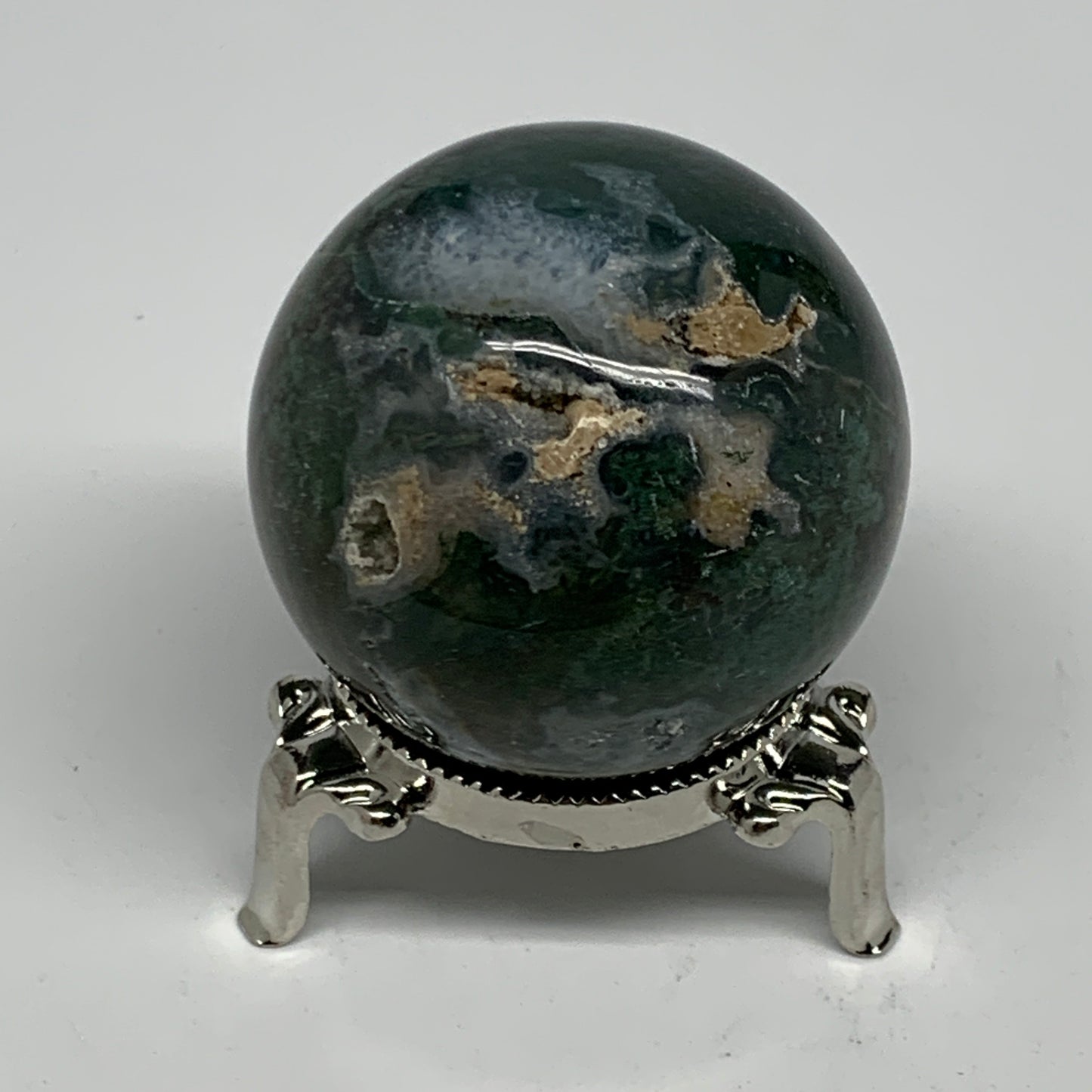 189.3g,2"(52mm), Natural Moss Agate Sphere Ball Gemstone @India,B22437