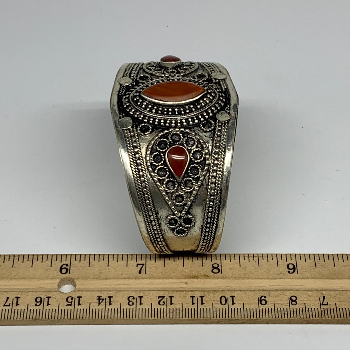 31.6g, 1.6" Red Carnelian Turkmen Cuff Bracelet Tribal Small Marquise, B13466