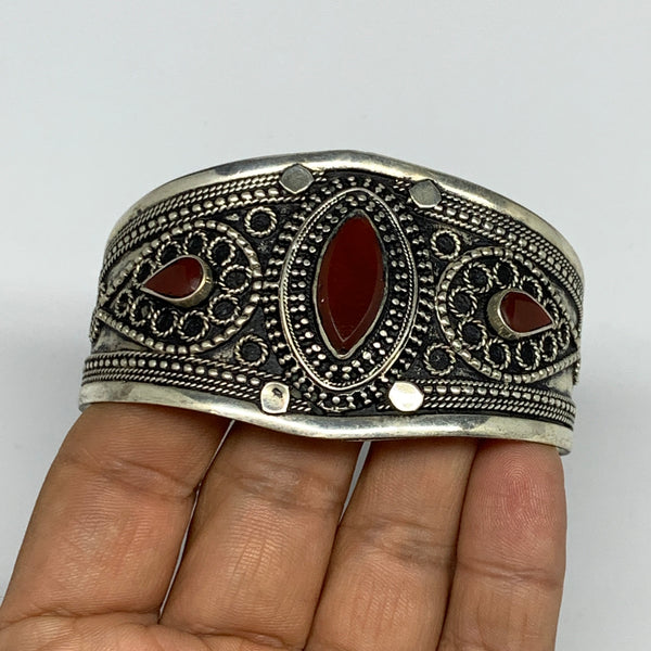 32.6g, 1.6" Red Carnelian Turkmen Cuff Bracelet Tribal Small Marquise, B13468