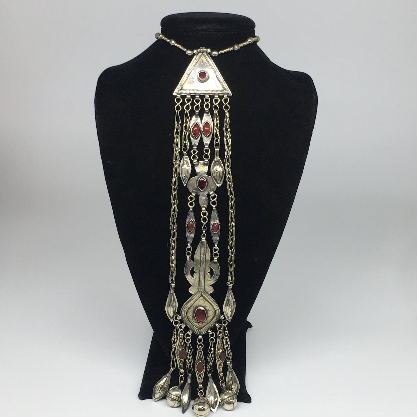 148.1g, 21" Turkmen Necklace Pendant Long Necktie Old Vintage Gold-Gilded,TN381