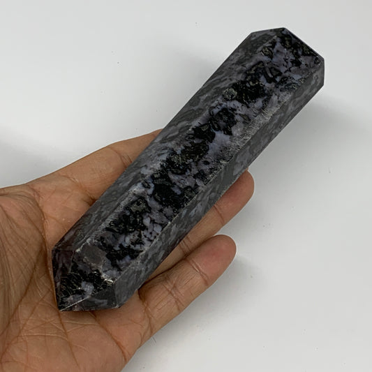 315.1g, 5.9" x 1.5" x 1.2" Indigo Gabro Merlinite Point Tower @Madagascar,B18370