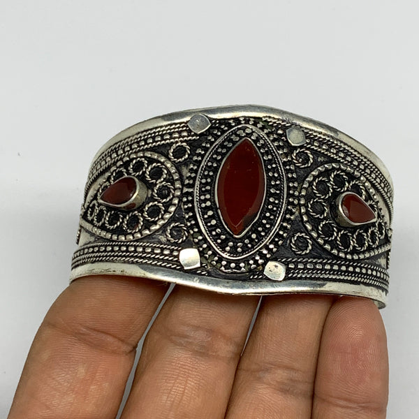 33.6g, 1.6" Red Carnelian Turkmen Cuff Bracelet Tribal Small Marquise, B13469