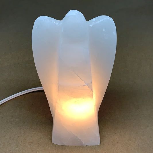 1270g, 7.25"x4.2"x2.5" White Selenite (Satin Spar) Angel Lamps @Morocco,B9451
