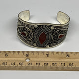 33.6g, 1.6" Red Carnelian Turkmen Cuff Bracelet Tribal Small Marquise, B13469