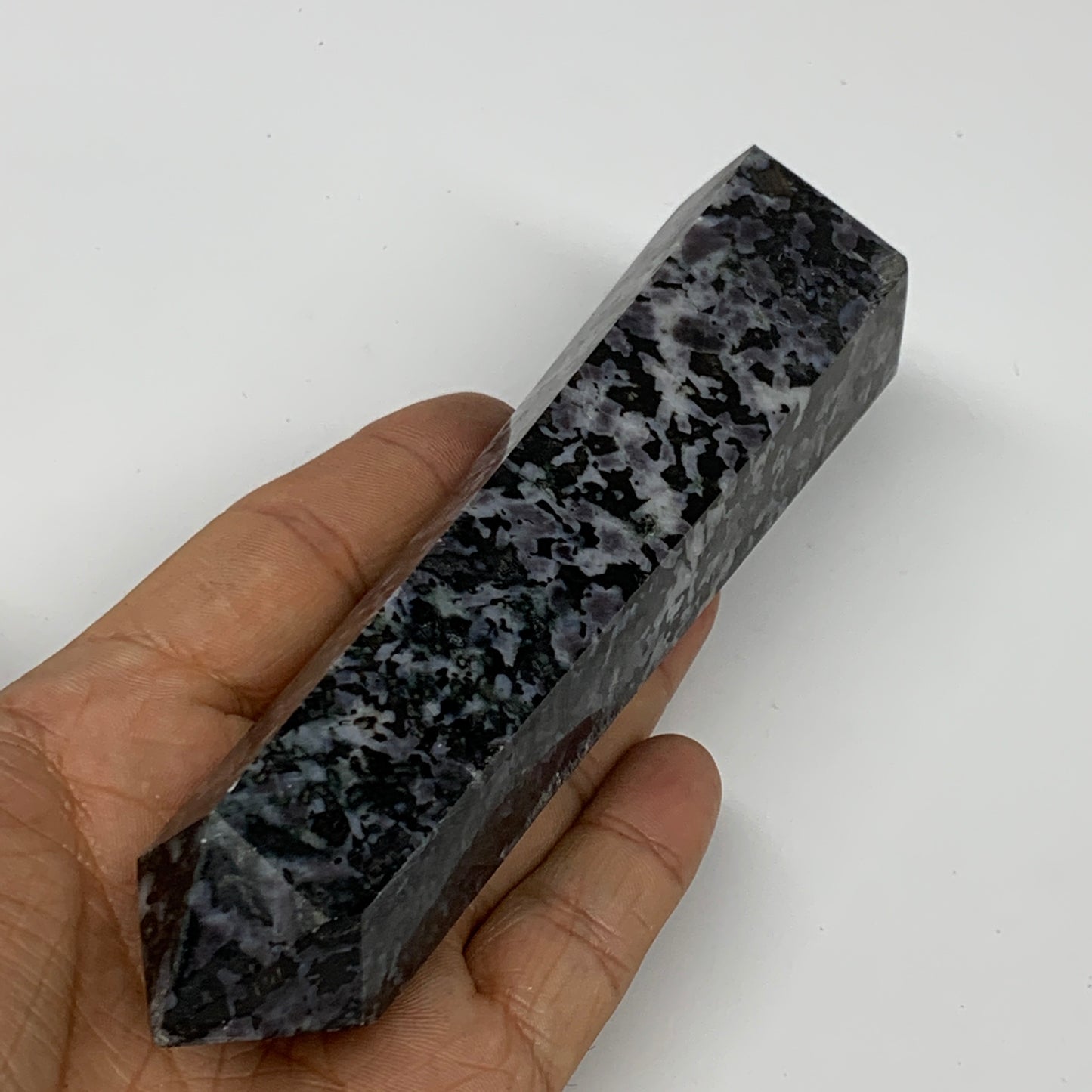251.4g, 5.5" x 1.4" x 1.2" Indigo Gabro Merlinite Point Tower @Madagascar,B18371