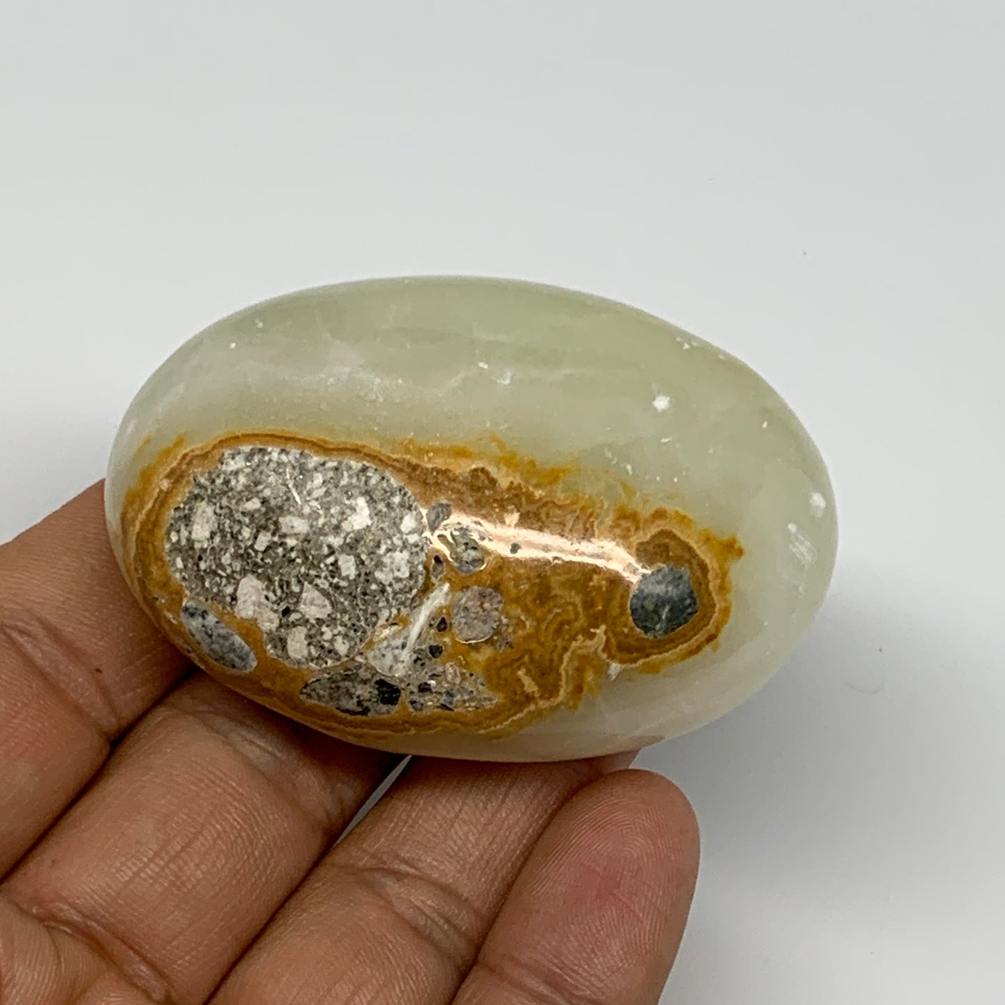 94.4g, 2.4"x1.6"x1" Natural Green Onyx Palm-Stone Reiki @Afghanistan, B26037