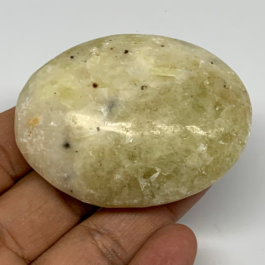 87.9g,2.4"x1.8"x0.8", Natural Yellow Calcite Palm-Stone Crystal Polished Reiki,