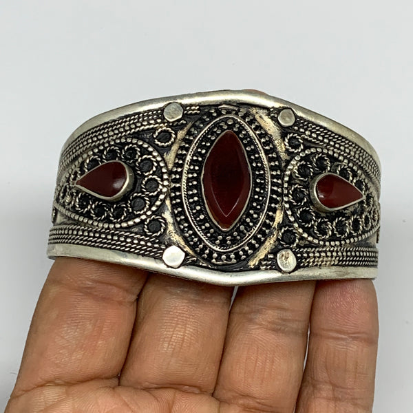 36.7g, 1.6" Red Carnelian Turkmen Cuff Bracelet Tribal Small Marquise, B13471