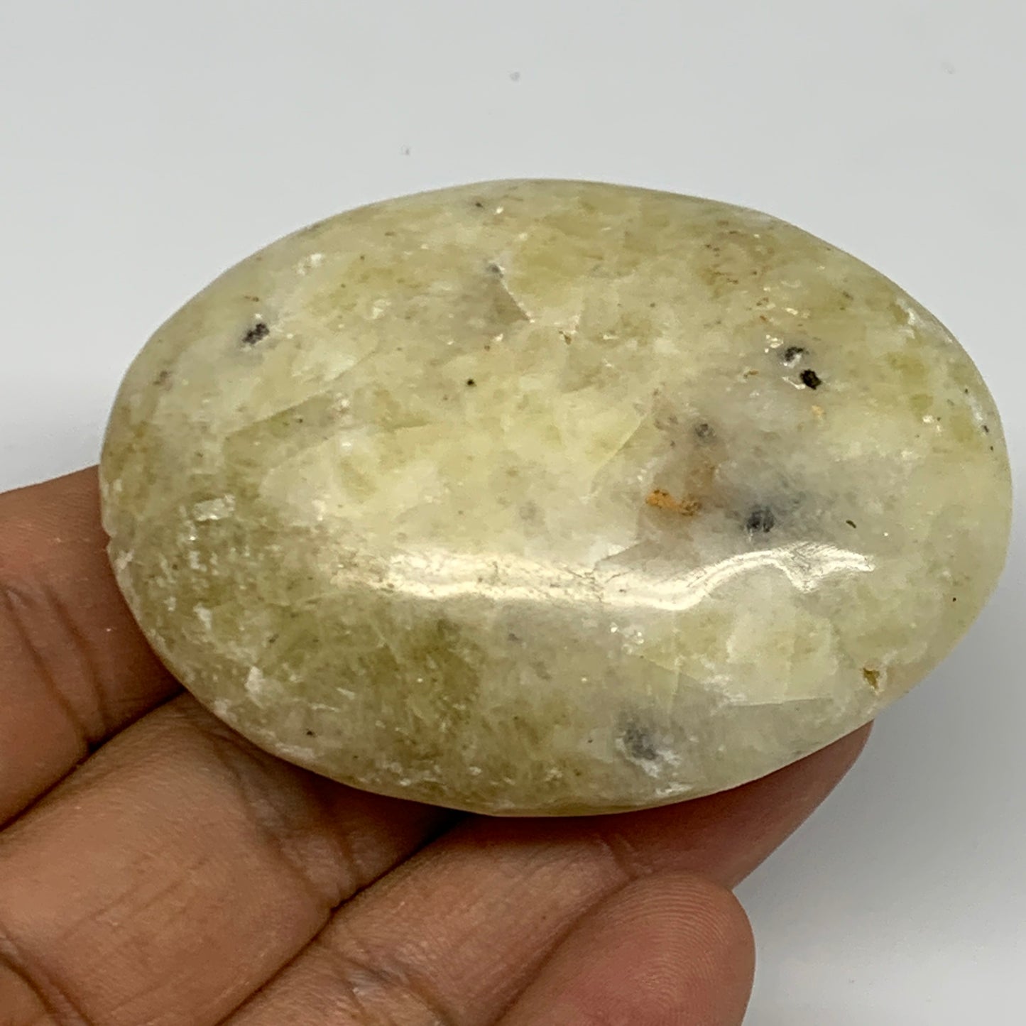 87.9g,2.4"x1.8"x0.8", Natural Yellow Calcite Palm-Stone Crystal Polished Reiki,