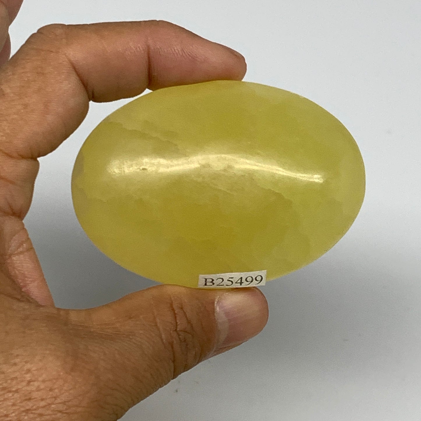 117.8g, 2.6"x1.8"x1", Lemon Calcite Palm-Stone Crystal Polished @Pakistan,B25499