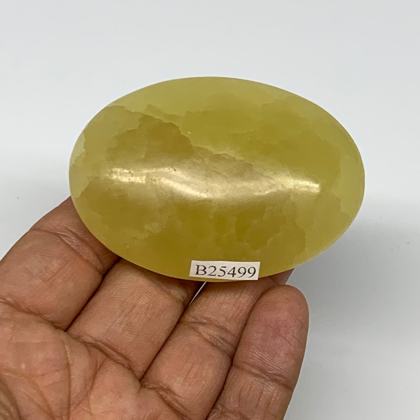 117.8g, 2.6"x1.8"x1", Lemon Calcite Palm-Stone Crystal Polished @Pakistan,B25499
