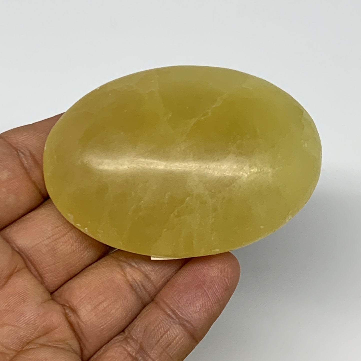 117.8g, 2.6"x1.8"x1", Lemon Calcite Palm-Stone Crystal Polished @Pakistan,B25499