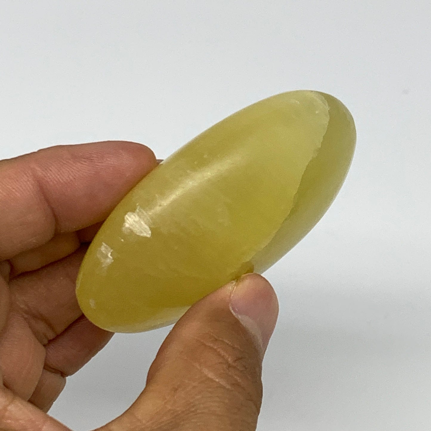 117.8g, 2.6"x1.8"x1", Lemon Calcite Palm-Stone Crystal Polished @Pakistan,B25499