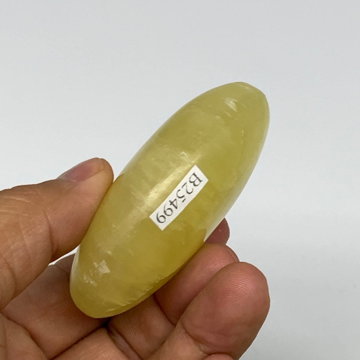 117.8g, 2.6"x1.8"x1", Lemon Calcite Palm-Stone Crystal Polished @Pakistan,B25499